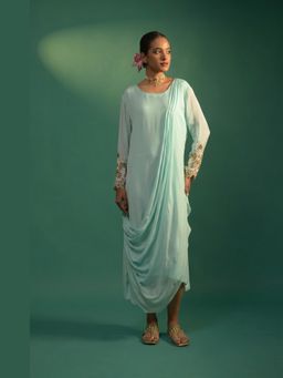 Doree By Rinkie - Women Georgette Blue Embroidered Dress