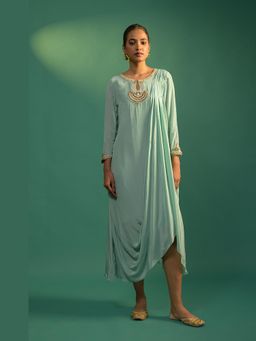 Doree By Rinkie - Women Crepe Green Embellished Dress