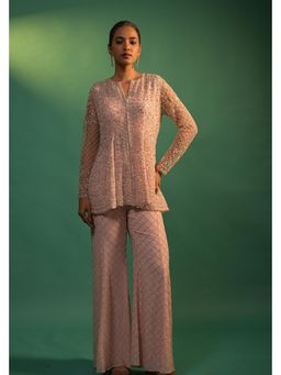 Doree By Rinkie - Women Organza Peach Embellished Jacket with Pant