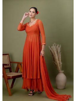 Doree By Rinkie - Women Georgette Orange Kurta with Palazzo and Dupatta
