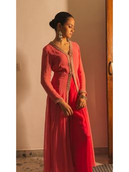 Doree By Rinkie - Women Georgette Pink Embellished Kurta with Palazzo