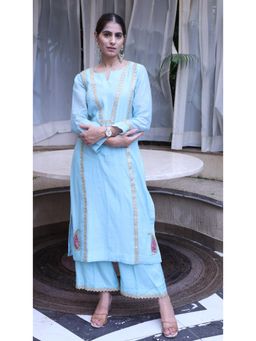 Doree By Rinkie - Women Chwitheri Blue Embellished Kurta with Pant and Dupatta