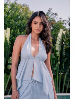 COLOR CAPITAL - Blue Plunge Halter Top