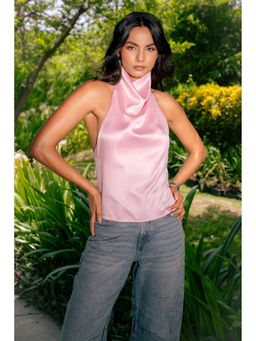 COLOR CAPITAL - Pink Open-Back Satin Top