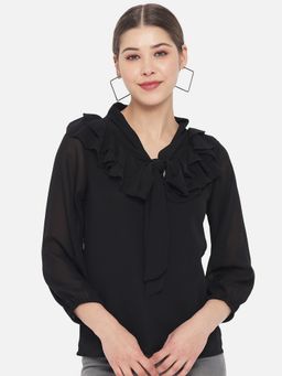 ALL WAYS YOU - Black Solid Georgette Top