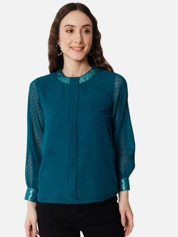ALL WAYS YOU - Teal Swiss Dot Georgette Embellished Top