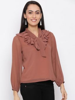 ALL WAYS YOU - Brown Solid Georgette Top