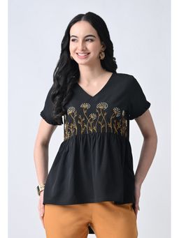 ALL WAYS YOU - Black Embroidered Cotton Top