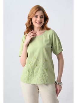 ALL WAYS YOU - Green Embroidered Cotton Top