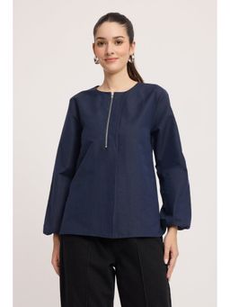 Virgio - Navy Blue Cotton Solid Top