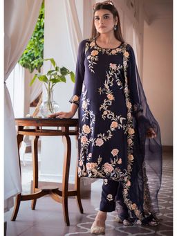 House Of Muher - Zoya Navy Blue Suit Set (Set of 3)