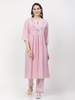 DART STUDIO - Hand Mirror Chanderi Pink Kurta With Pant (Set of 2)