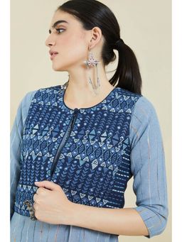 Soch - Women Navy Blue Rayon Embroidered Ethnic Jacket
