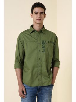 Allen Solly - Men Green Relaxed Fit Print Full Sleeves Casual Shirt