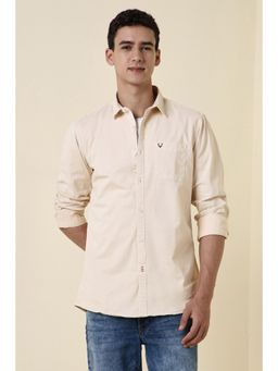 Allen Solly - Men Beige Regular Fit Solid Full Sleeves Casual Shirt