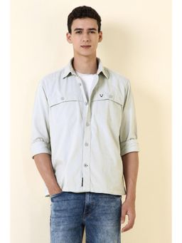 Allen Solly - Men Grey Slim Fit Solid Full Sleeves Casual Shirt