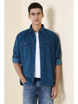 Allen Solly - Men Blue Slim Fit Solid Full Sleeves Casual Shirt