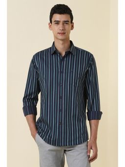 Allen Solly - Men Navy Blue Slim Fit Stripe Full Sleeves Casual Shirt