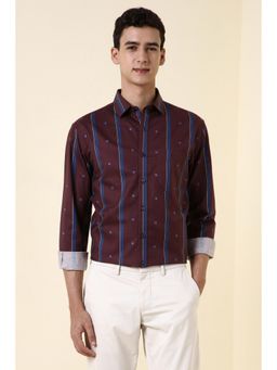 Allen Solly - Men Maroon Regular Stripe Full Sleeves Formal Shirt