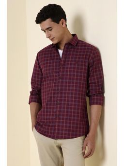 Allen Solly - Men Maroon Slim Fit Check Full Sleeves Casual Shirt