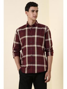 Allen Solly - Men Maroon Regular Fit Check Full Sleeves Casual Shirt