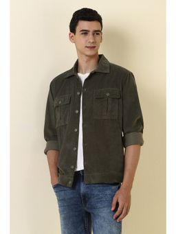 Allen Solly - Men Olive Relaxed Fit Textured Full Sleeves Casual Shirt