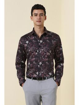 Allen Solly - Men Maroon Slim Fit Print Full Sleeves Formal Shirt