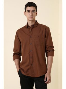 Allen Solly - Men Brown Slim Fit Solid Full Sleeves Casual Shirt