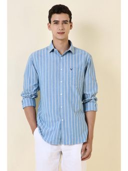 Allen Solly - Men Light Blue Regular Fit Stripe Full Sleeves Casual Shirt