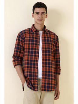 Allen Solly - Men Orange Regular Fit Check Full Sleeves Casual Shirt
