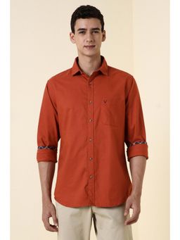 Allen Solly - Men Orange Regular Fit Solid Full Sleeves Casual Shirt