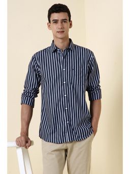 Allen Solly - Men Navy Blue Regular Fit Stripe Full Sleeves Casual Shirt