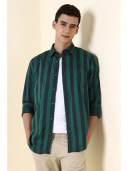 Allen Solly - Men Green Regular Fit Stripe Full Sleeves Casual Shirt