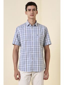 Allen Solly - Men Light Blue Regular Fit Check Half Sleeves Casual Shirt
