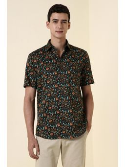 Allen Solly - Men Black Slim Fit Print Half Sleeves Casual Shirt