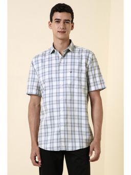 Allen Solly - Men Light Blue Regular Fit Check Half Sleeves Casual Shirt
