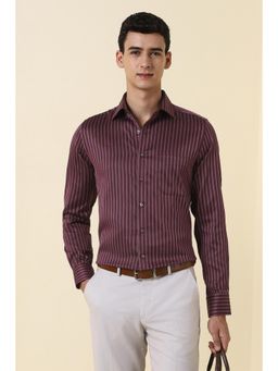 Allen Solly - Men Maroon Regular Stripe Full Sleeves Formal Shirt