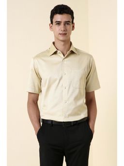 Allen Solly - Men Beige Regular Fit Textured Half Sleeves Formal Shirt
