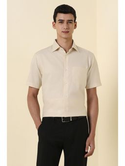 Allen Solly - Men Beige Regular Textured Half Sleeves Formal Shirt