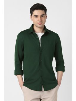 Peter England - Men Green Slim Fit Solid Full Sleeves Casual Shirt