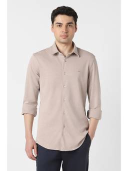 Peter England - Men Beige Slim Fit Solid Full Sleeves Casual Shirt