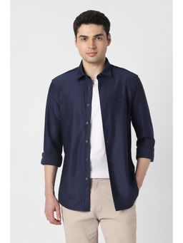 Peter England - Men Navy Blue Slim Fit Solid Full Sleeves Casual Shirt