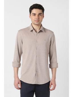 Peter England - Men Beige Slim Fit Solid Full Sleeves Casual Shirt