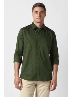 Peter England - Men Green Slim Fit Print Full Sleeves Casual Shirt