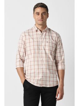 Peter England - Men Beige Slim Fit Check Full Sleeves Casual Shirt
