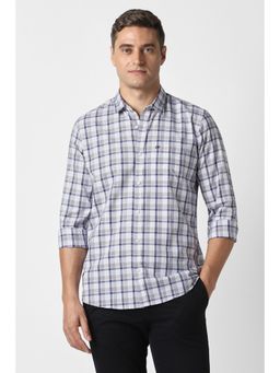Peter England - Men Blue Slim Fit Check Full Sleeves Casual Shirt