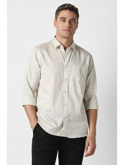 Peter England - Men Beige Slim Fit Print Full Sleeves Casual Shirt