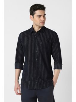 Peter England - Men Navy Blue Slim Fit Stripe Full Sleeves Casual Shirt