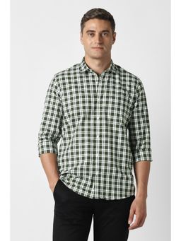 Peter England - Men Green Slim Fit Check Full Sleeves Casual Shirt