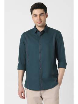 Peter England - Men Blue Slim Fit Stripe Full Sleeves Casual Shirt